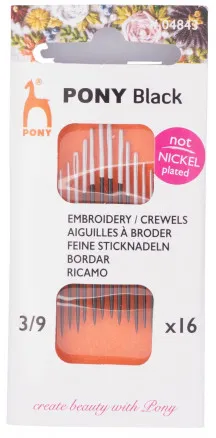 Pony Black Kirjontaneulat Koko 3/9 - 16 kpl